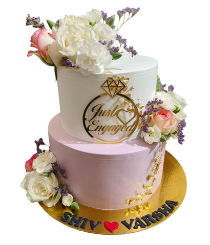 2-Tier Pink and White Roses Engagement Cake