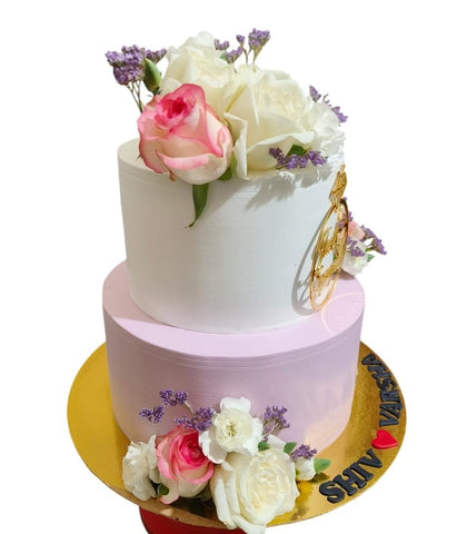 2-Tier Pink and White Roses Engagement Cake - View 2