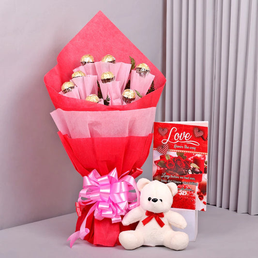 Splendid Ferrero Bouquet with Teddy and Greeting Card 1