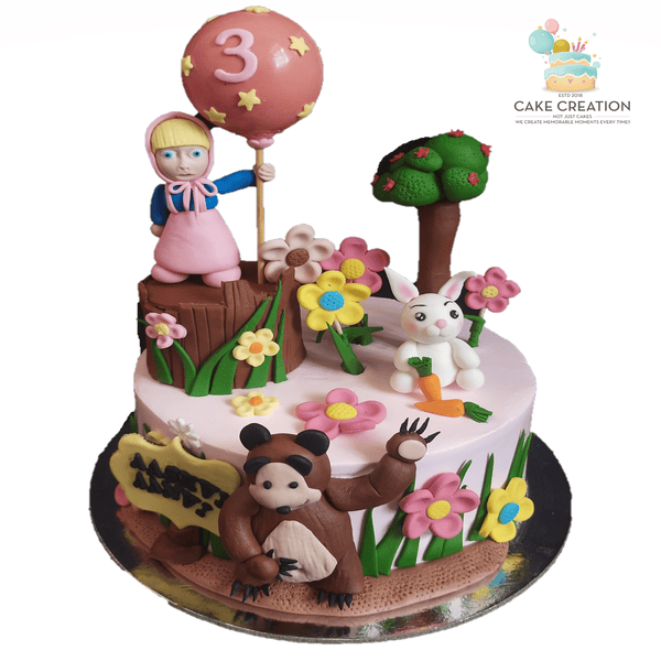 Order Cheerful Masha and Bear Fondant Kids Cake Online, Price Rs.5445 |  FlowerAura